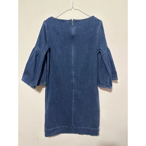 Lauren Ralph Lauren Blue Denim Bell Sleeve Boat Neck Shift Dress 4 Lagenlook - Picture 2 of 6